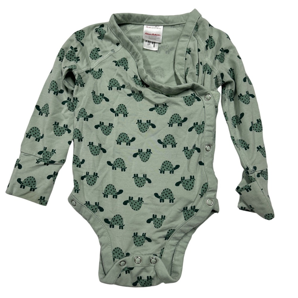 Hanna Andersson Baby 12-18 M Stretchy Side Snap Bodysuit Green Turtles Unisex